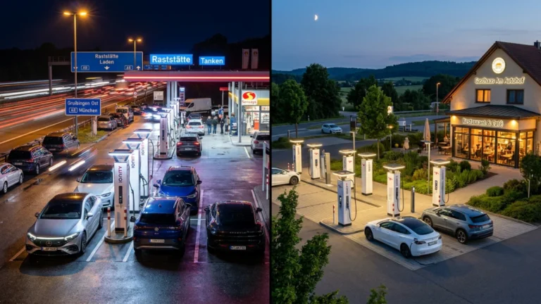 Autobahn-Laden mit dem E-Auto: Raststätte vs. Autohof – Wo laden Sie günstiger und komfortabler?